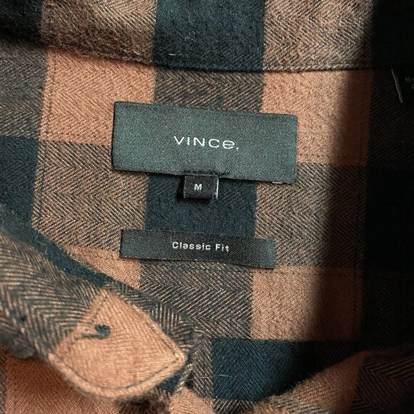 VINCE Flannel Shirt Mens Medium Buffalo Check Plaid Button Up Long Sleeve - Picture 3 of 13